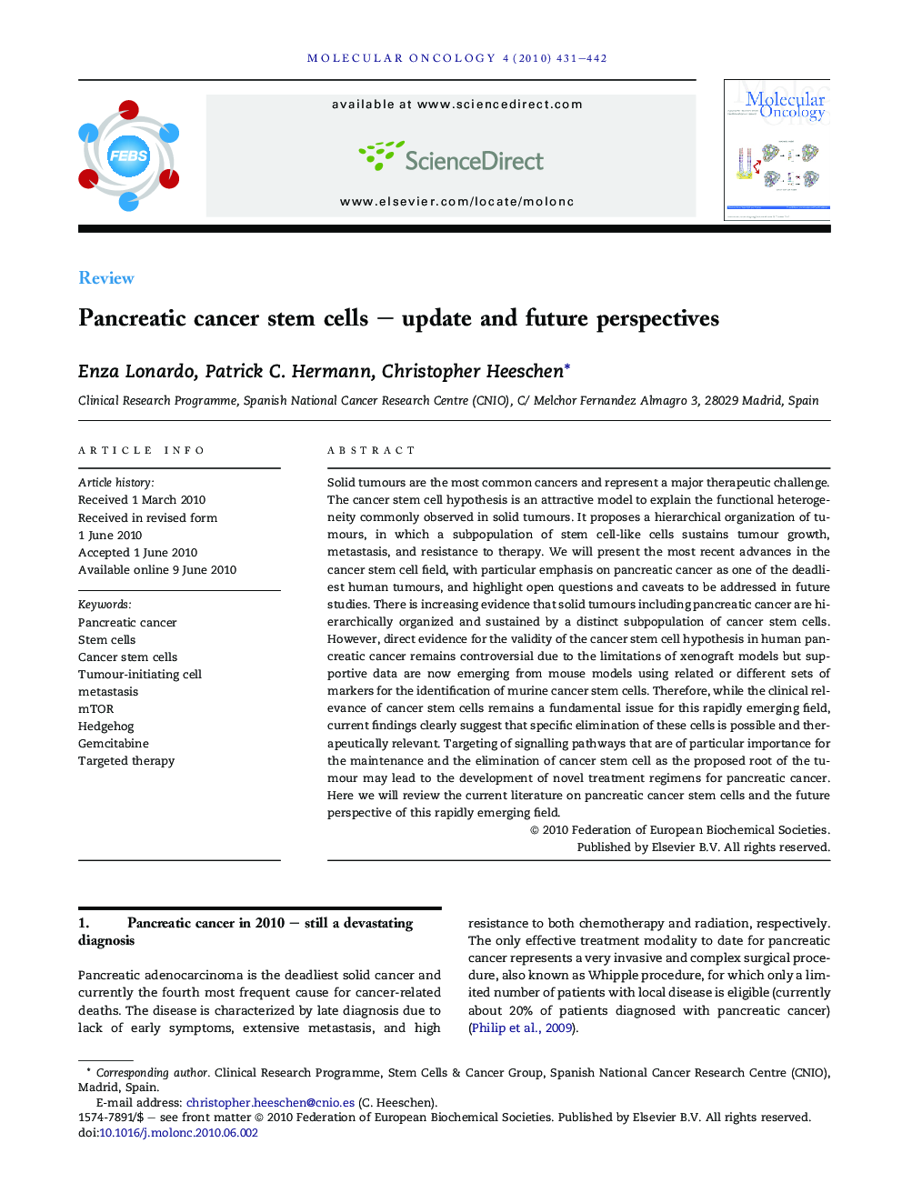 Pancreatic cancer stem cells – update and future perspectives