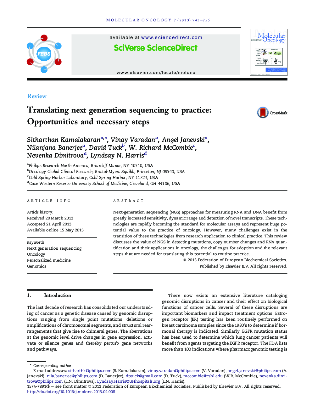 Translating next generation sequencing to practice: Opportunities and necessary steps