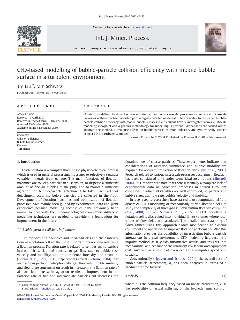 CFD-based modelling of bubble-particle collision efficiency with mobile bubble surface in a turbulent environment