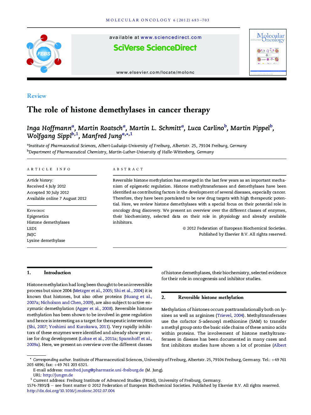 The role of histone demethylases in cancer therapy