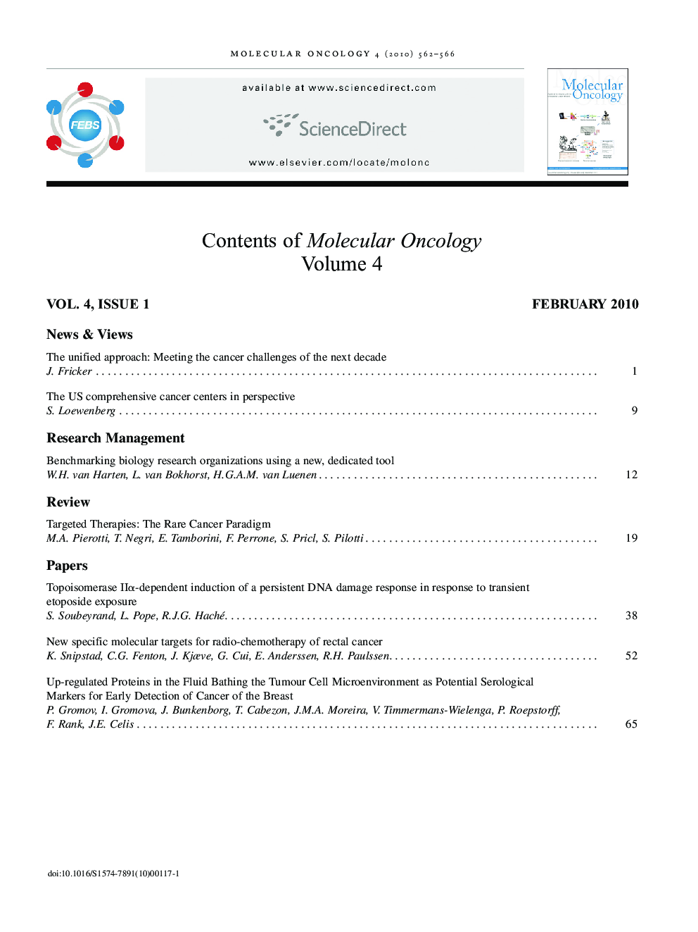 Contents of Molecular Oncology Volume 4