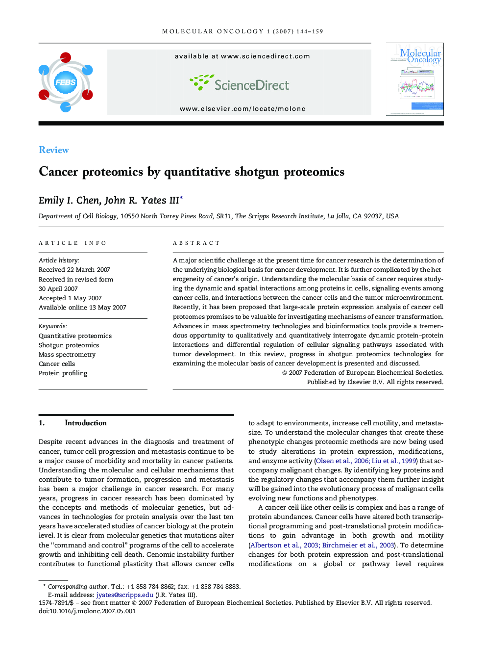 Cancer proteomics by quantitative shotgun proteomics