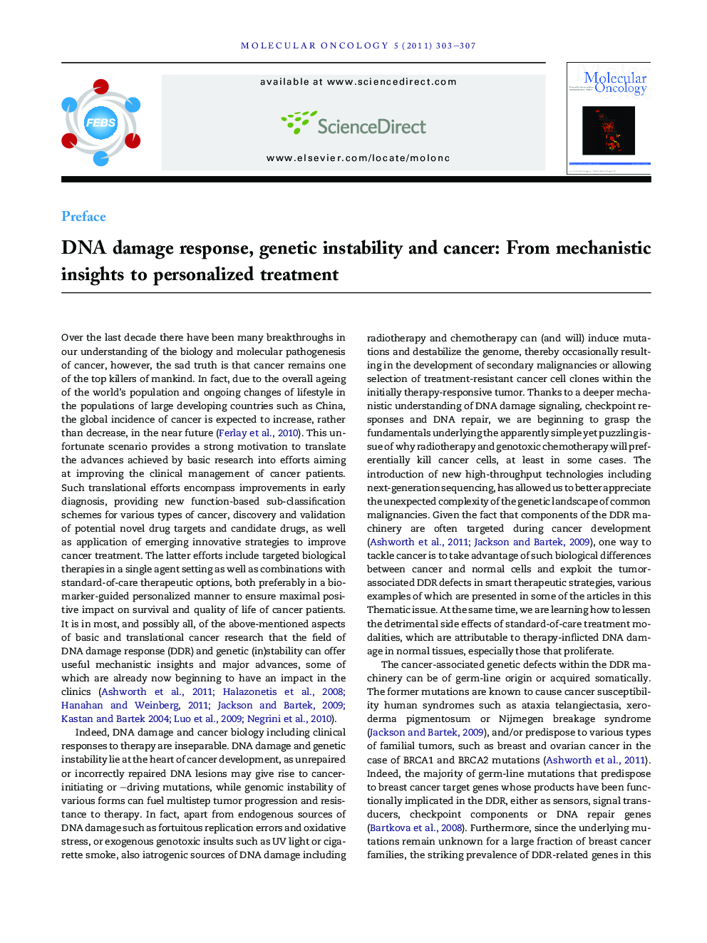 DNA damage response, genetic instability and cancer: From mechanistic insights to personalized treatment
