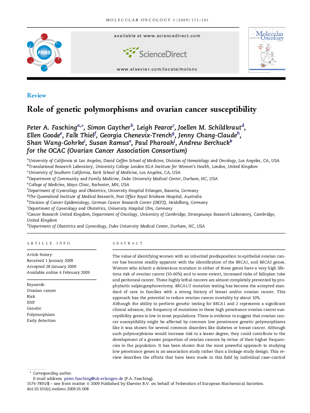 Role of genetic polymorphisms and ovarian cancer susceptibility