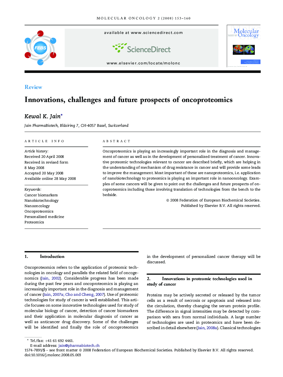 Innovations, challenges and future prospects of oncoproteomics
