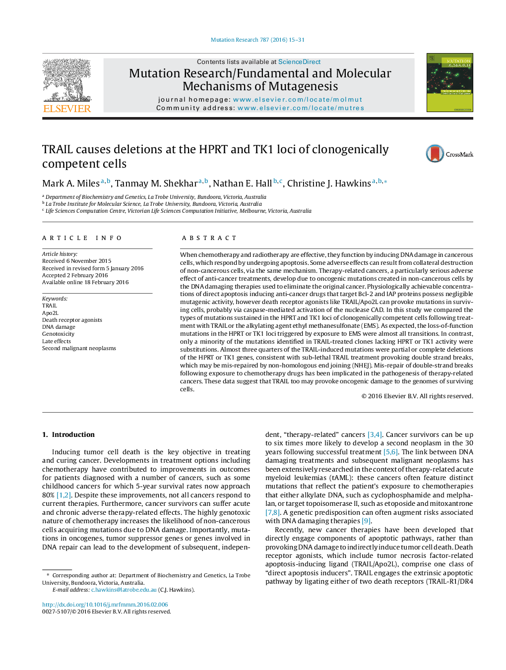 TRAIL causes deletions at the HPRT and TK1 loci of clonogenically competent cells