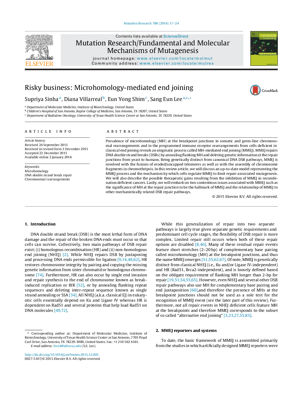 Risky business: Microhomology-mediated end joining