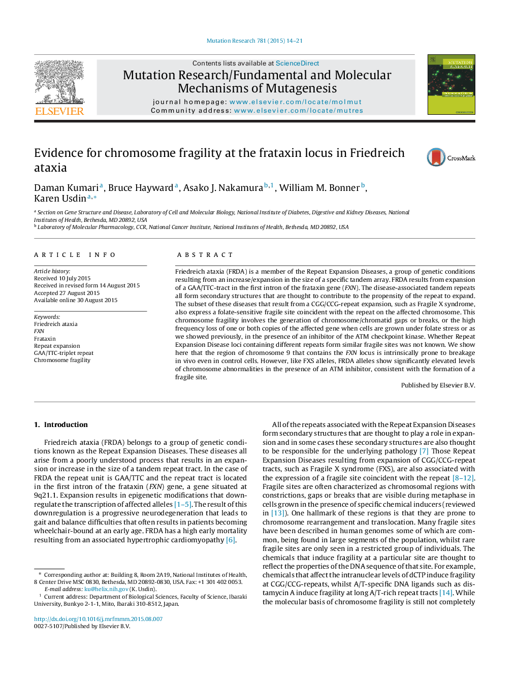 Evidence for chromosome fragility at the frataxin locus in Friedreich ataxia