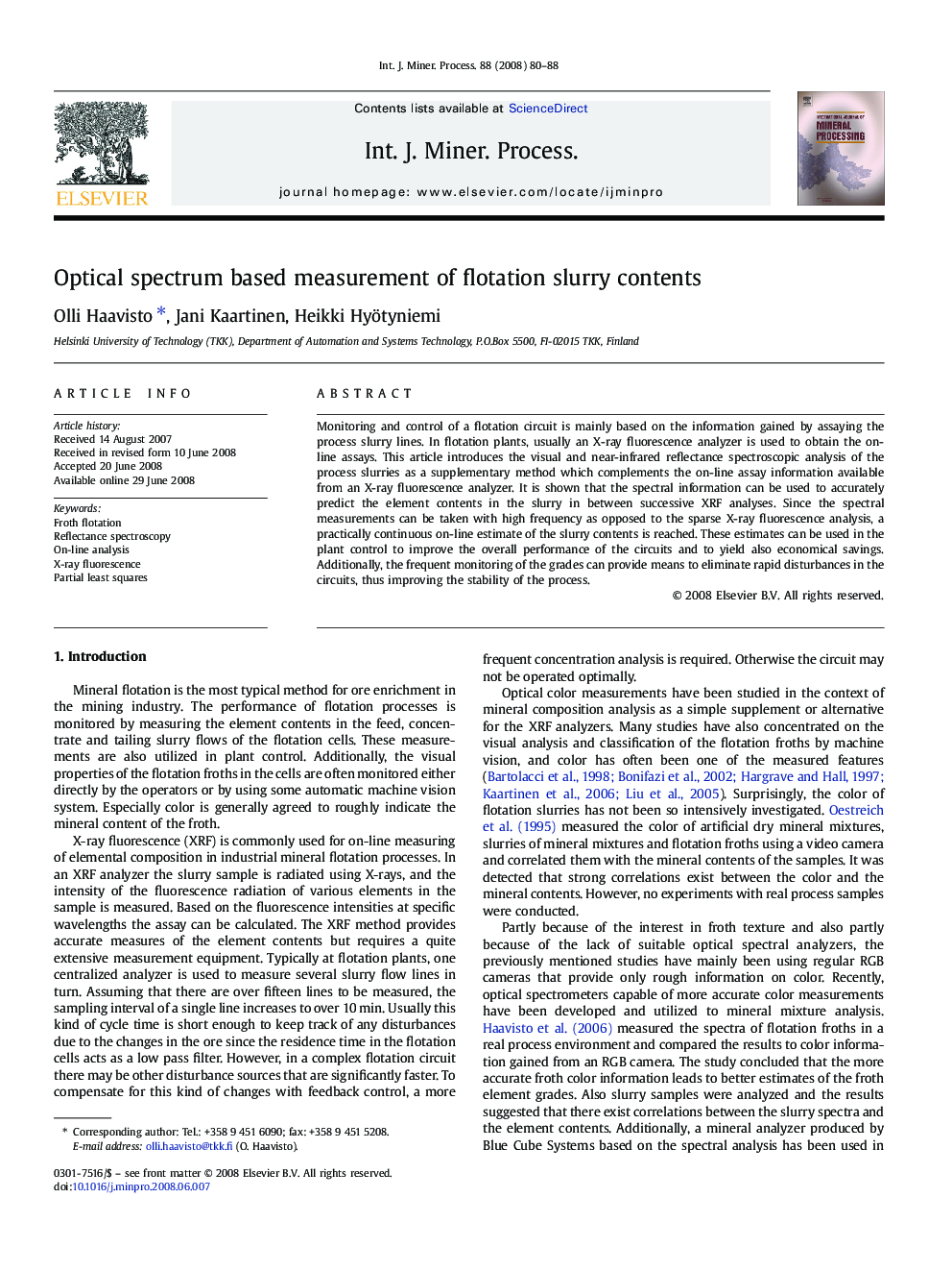 Optical spectrum based measurement of flotation slurry contents