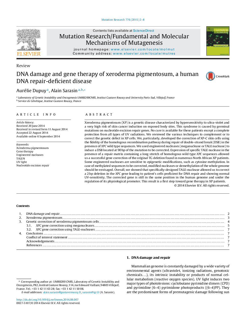 DNA damage and gene therapy of xeroderma pigmentosum, a human DNA repair-deficient disease