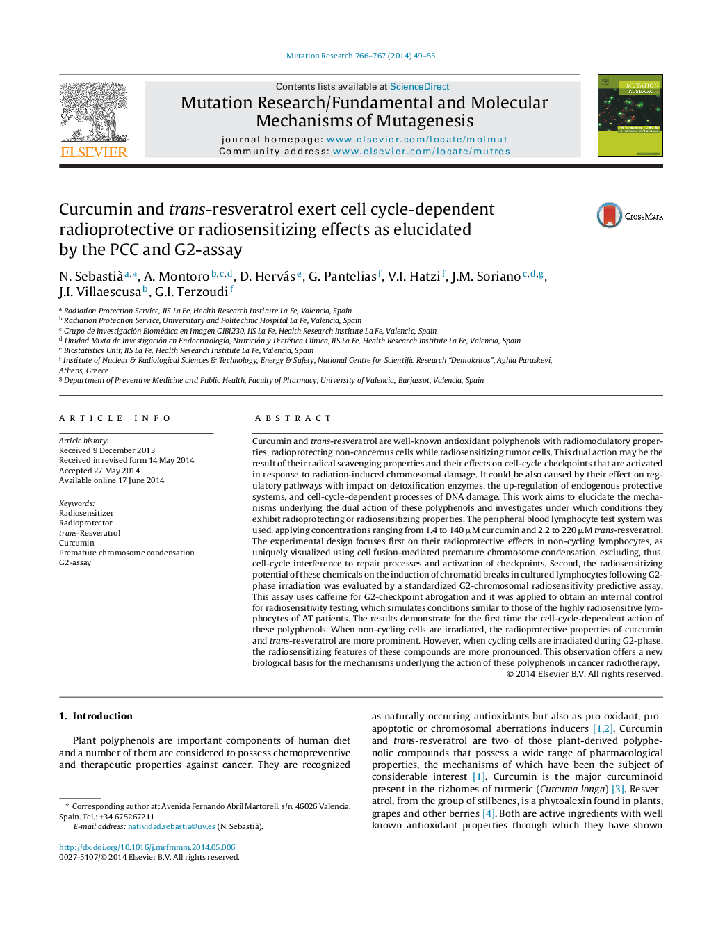 Curcumin and trans-resveratrol exert cell cycle-dependent radioprotective or radiosensitizing effects as elucidated by the PCC and G2-assay