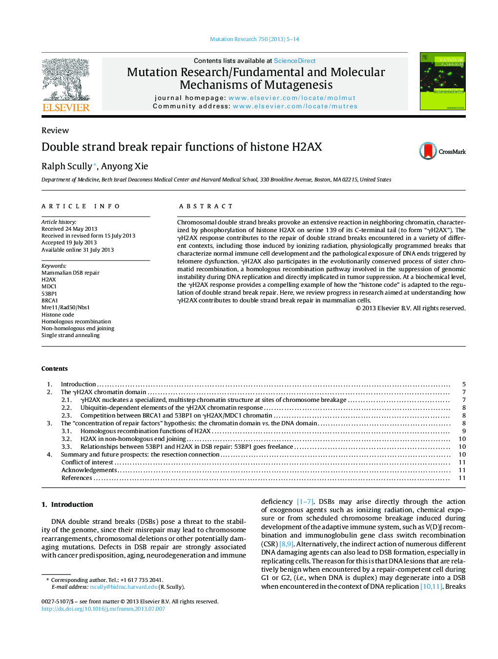 Double strand break repair functions of histone H2AX