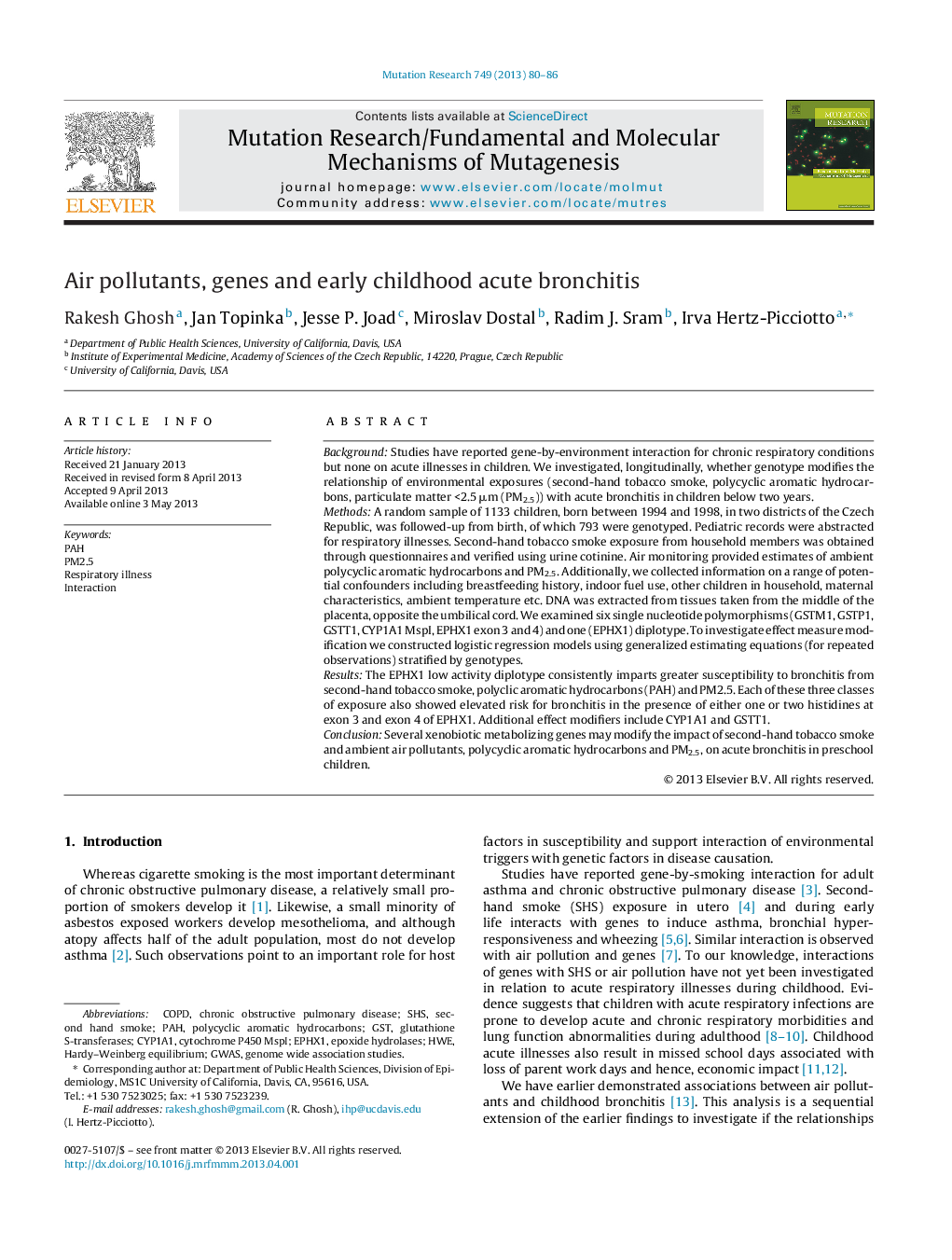 Air pollutants, genes and early childhood acute bronchitis