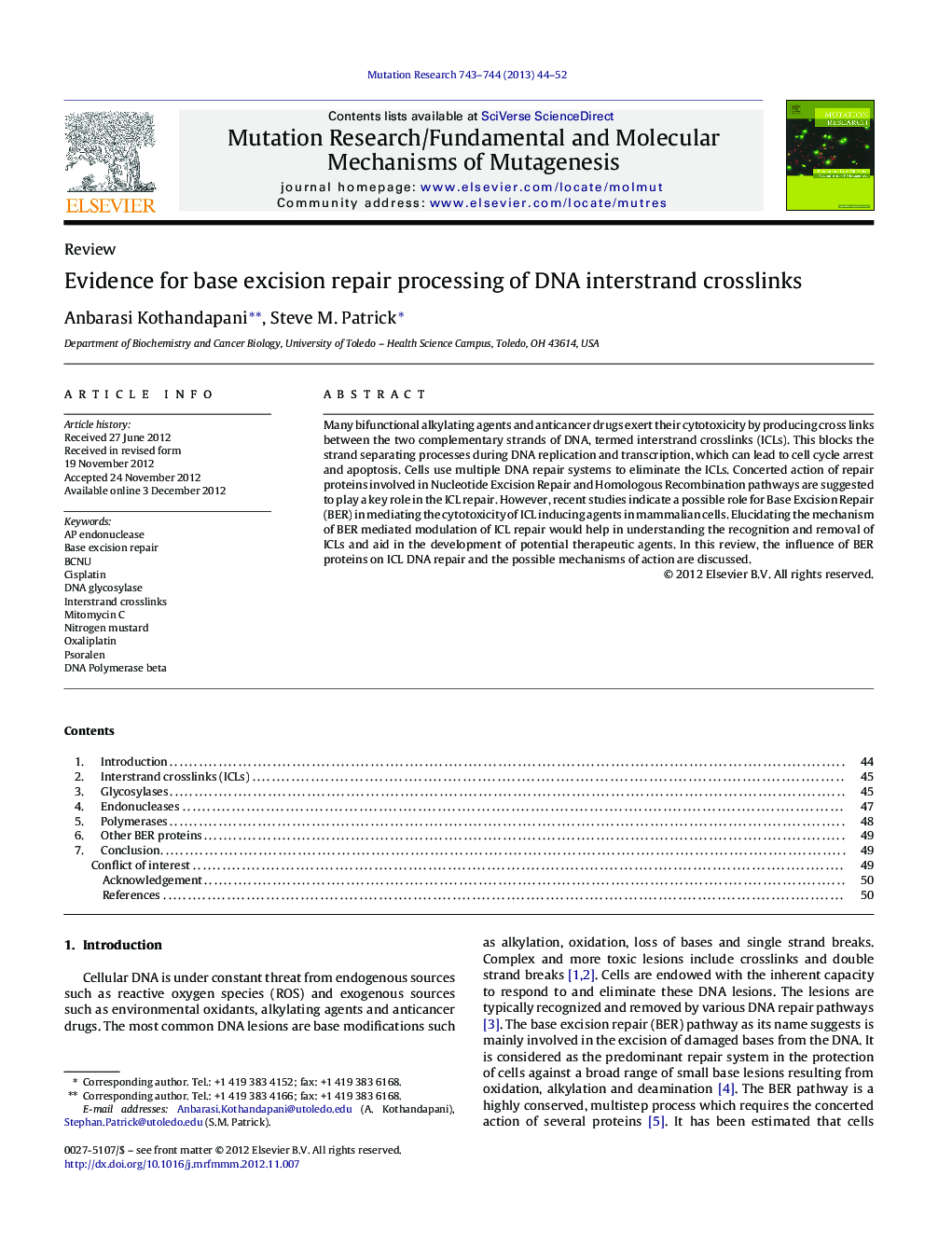 Evidence for base excision repair processing of DNA interstrand crosslinks