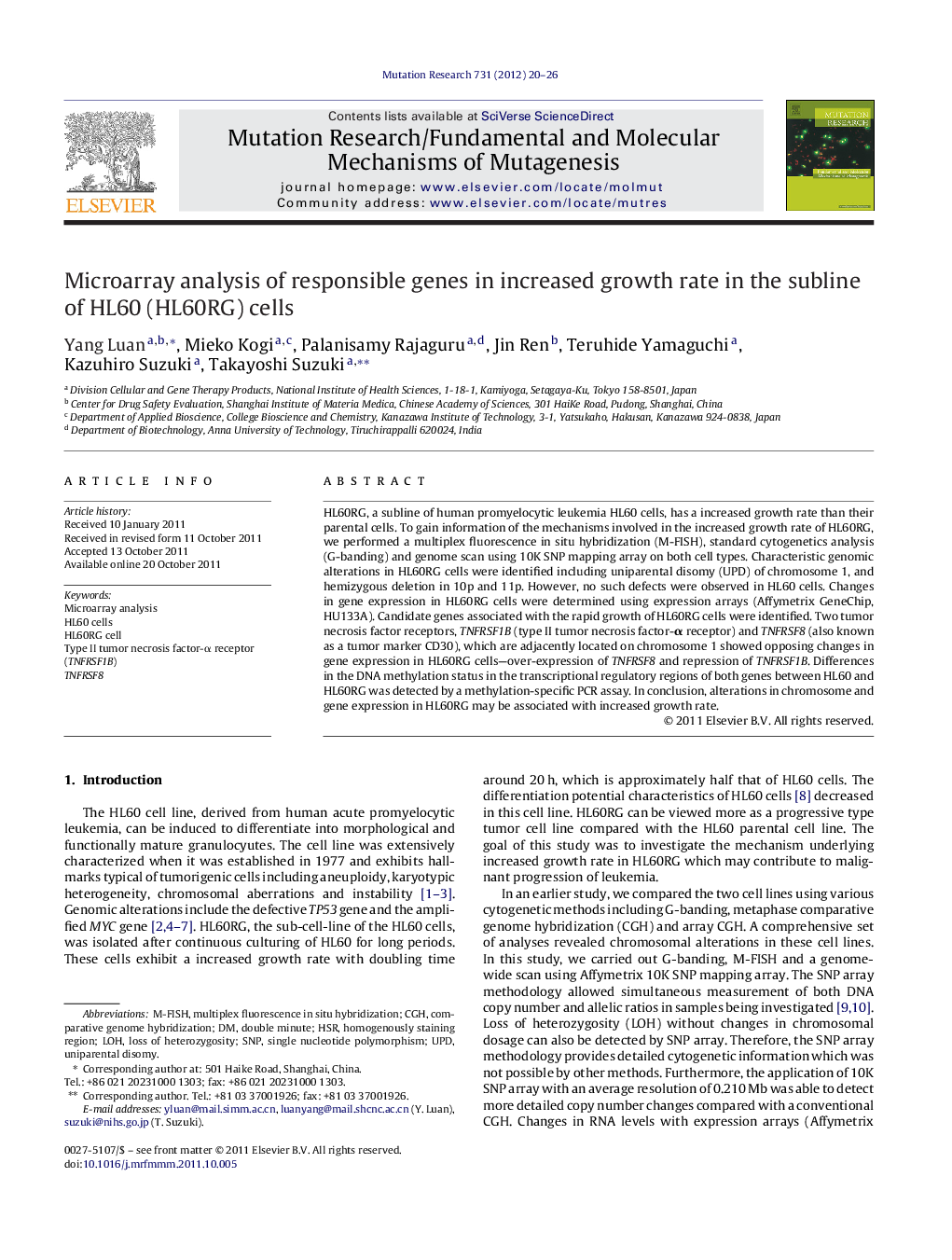 Microarray analysis of responsible genes in increased growth rate in the subline of HL60 (HL60RG) cells