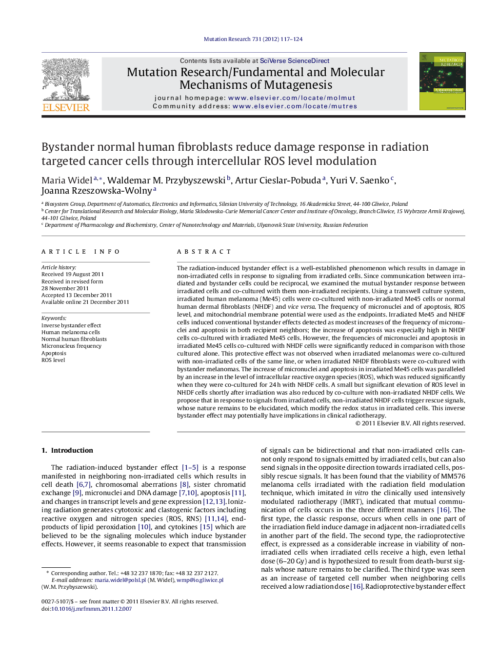 Bystander normal human fibroblasts reduce damage response in radiation targeted cancer cells through intercellular ROS level modulation