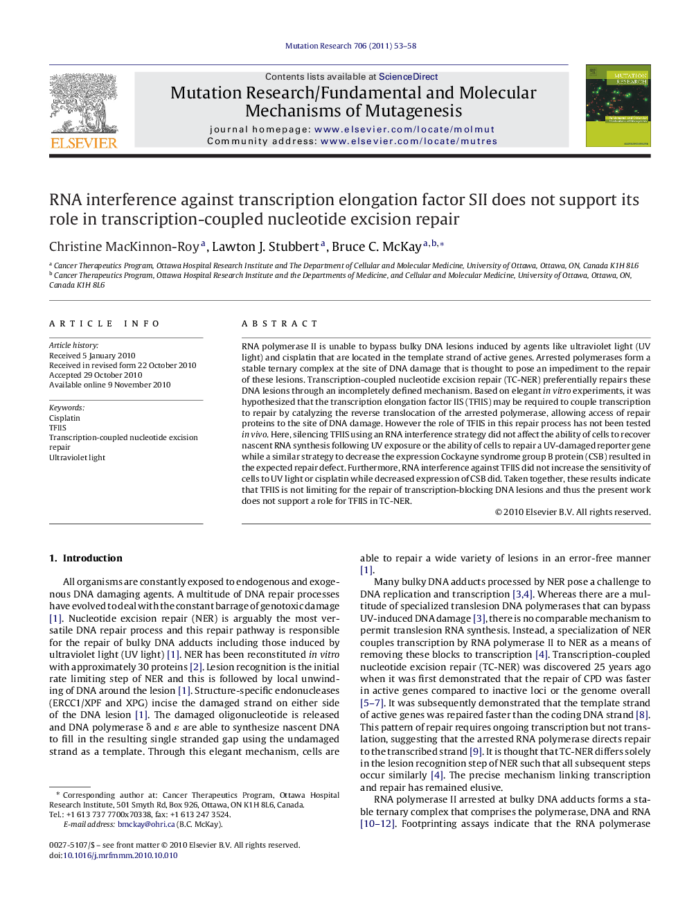 RNA interference against transcription elongation factor SII does not support its role in transcription-coupled nucleotide excision repair