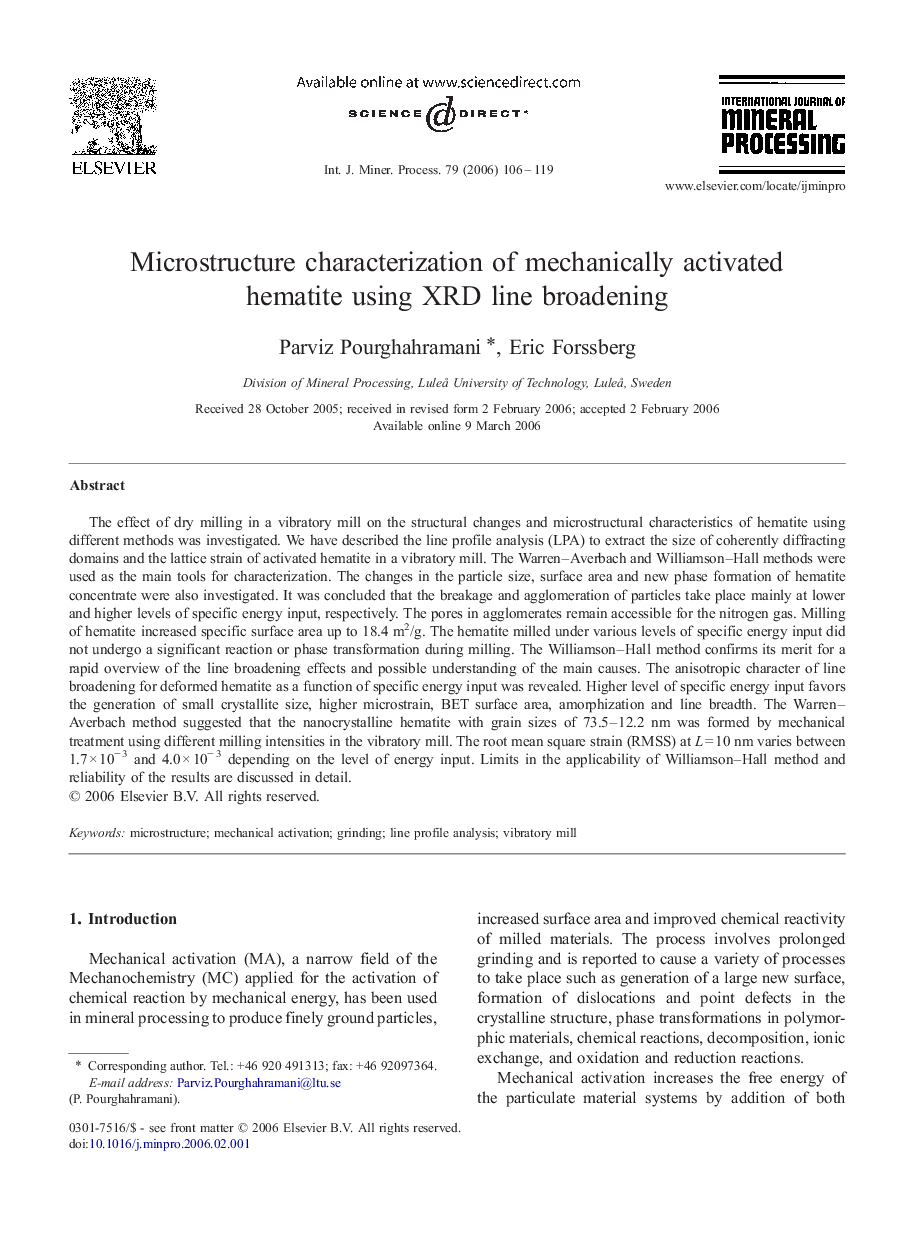 Microstructure characterization of mechanically activated hematite using XRD line broadening