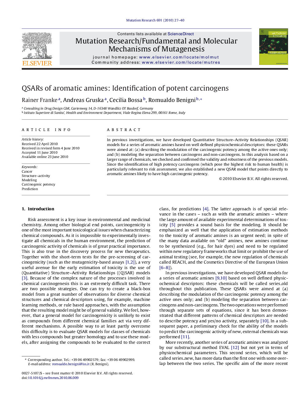 QSARs of aromatic amines: Identification of potent carcinogens