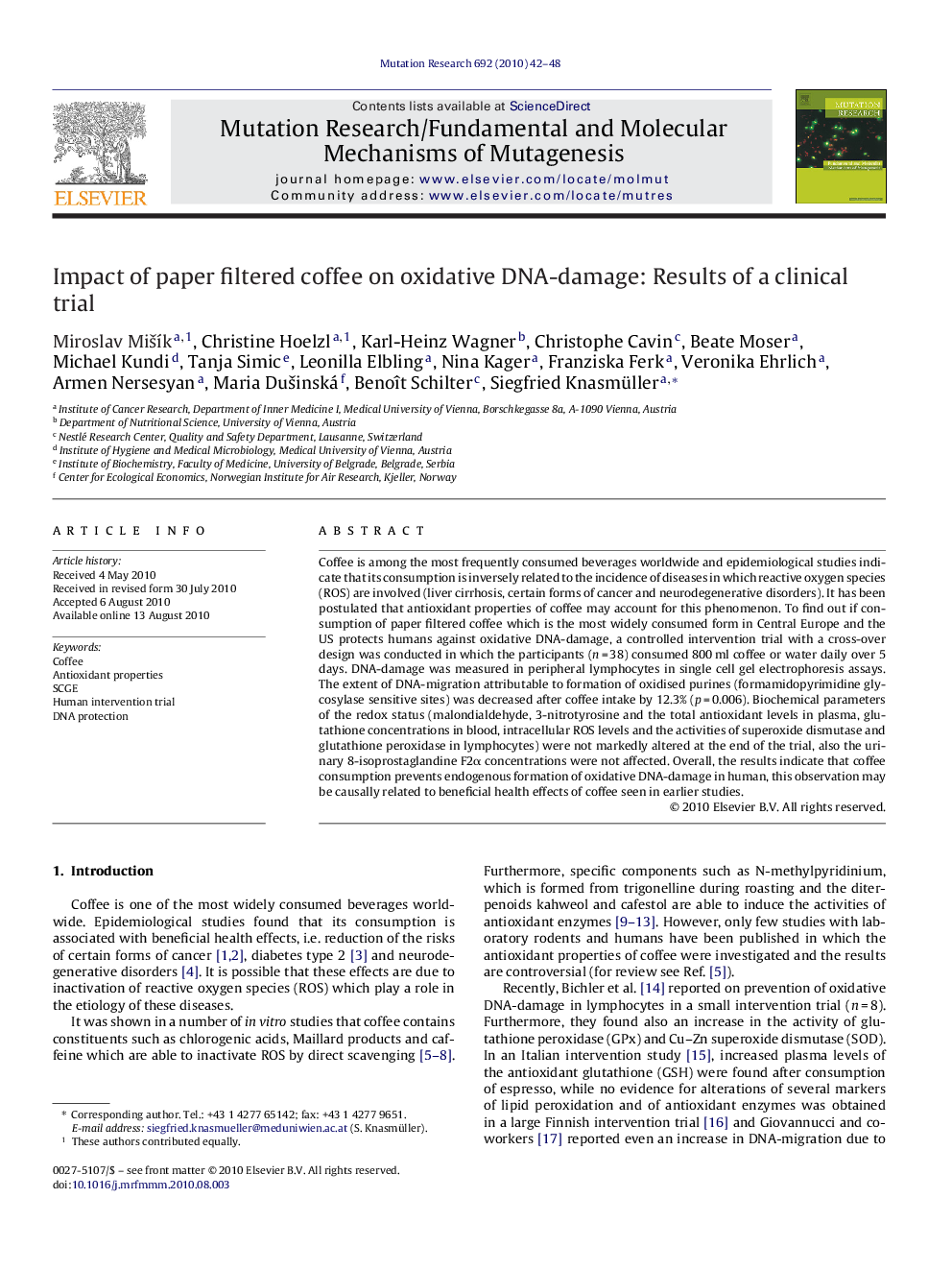 Impact of paper filtered coffee on oxidative DNA-damage: Results of a clinical trial