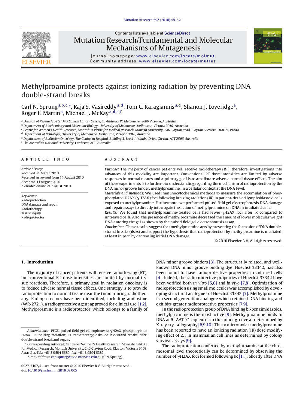 Methylproamine protects against ionizing radiation by preventing DNA double-strand breaks