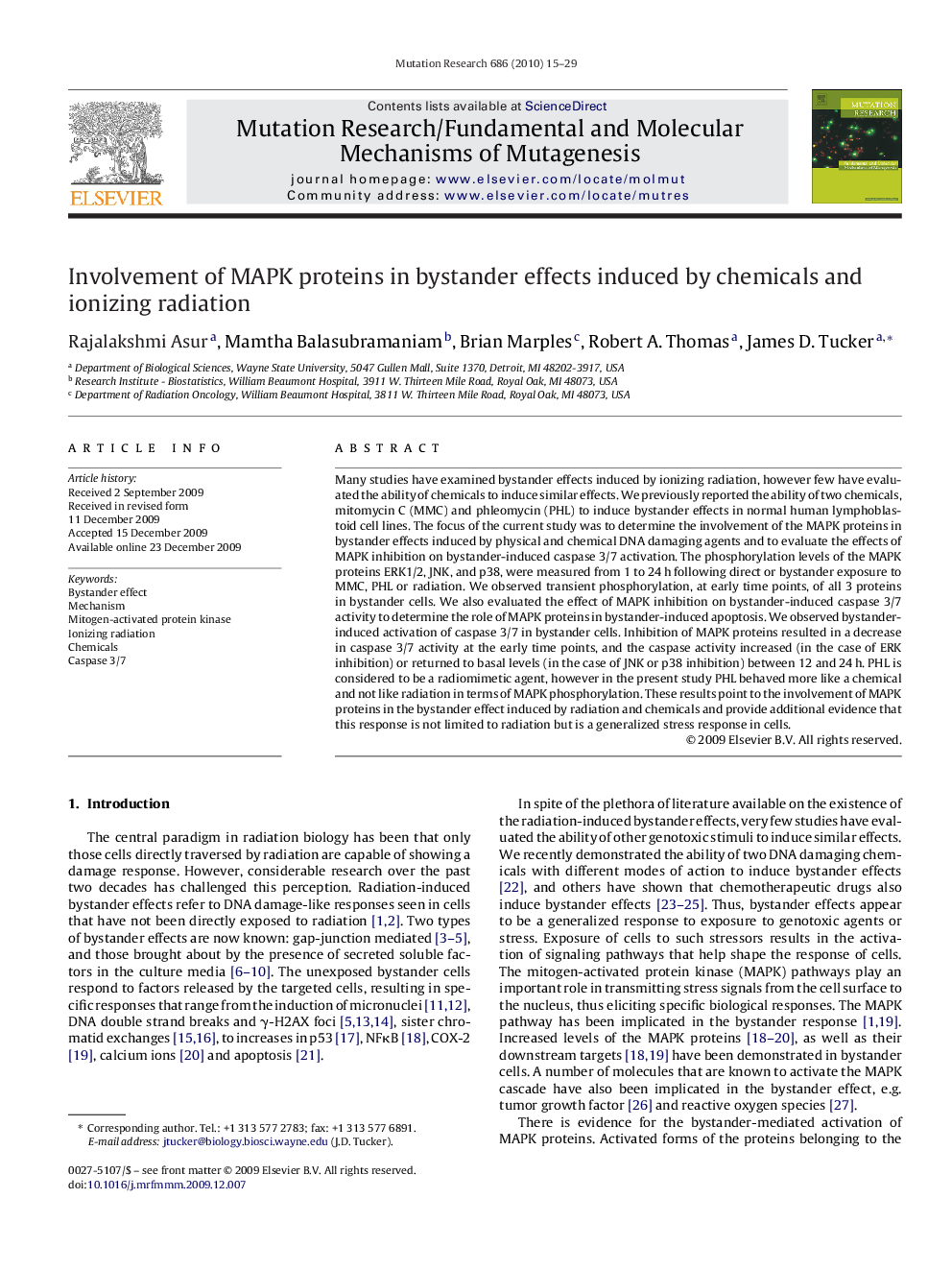 Involvement of MAPK proteins in bystander effects induced by chemicals and ionizing radiation