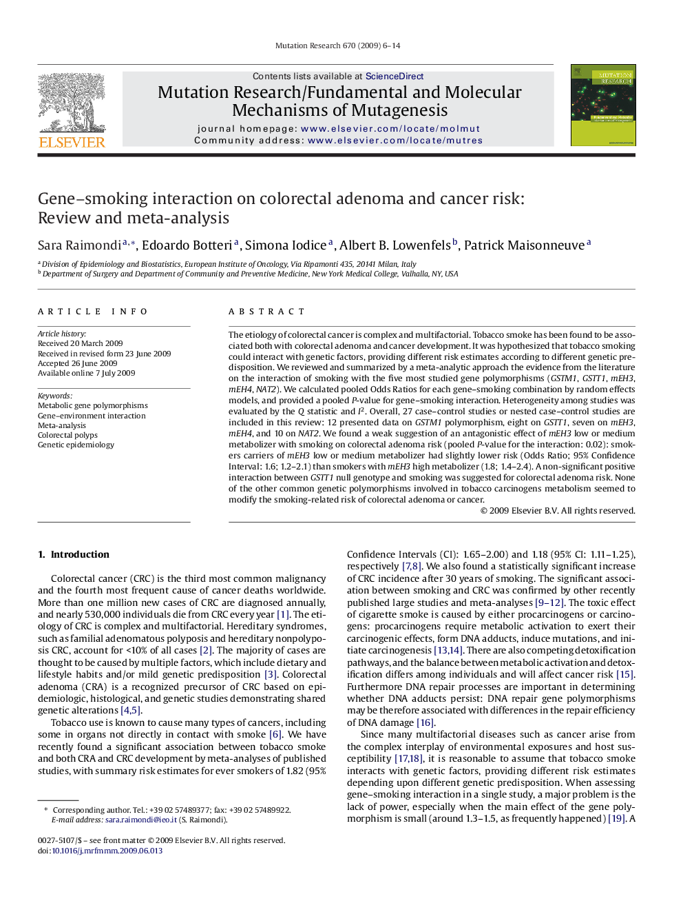 Gene–smoking interaction on colorectal adenoma and cancer risk: Review and meta-analysis