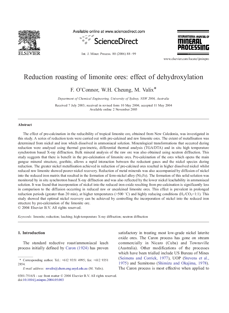 Reduction roasting of limonite ores: effect of dehydroxylation