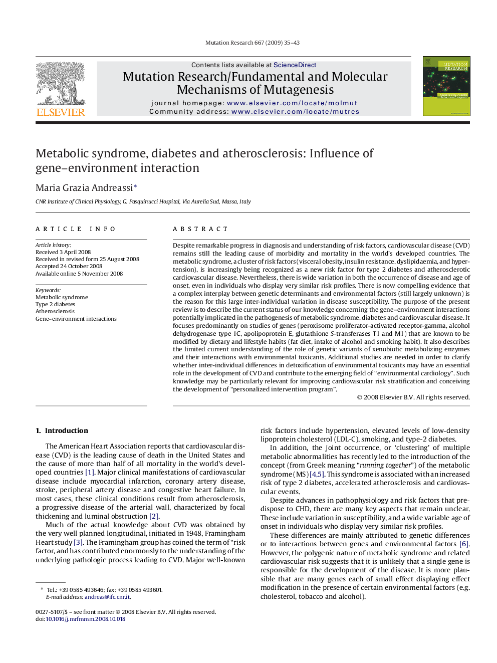 Metabolic syndrome, diabetes and atherosclerosis: Influence of gene–environment interaction