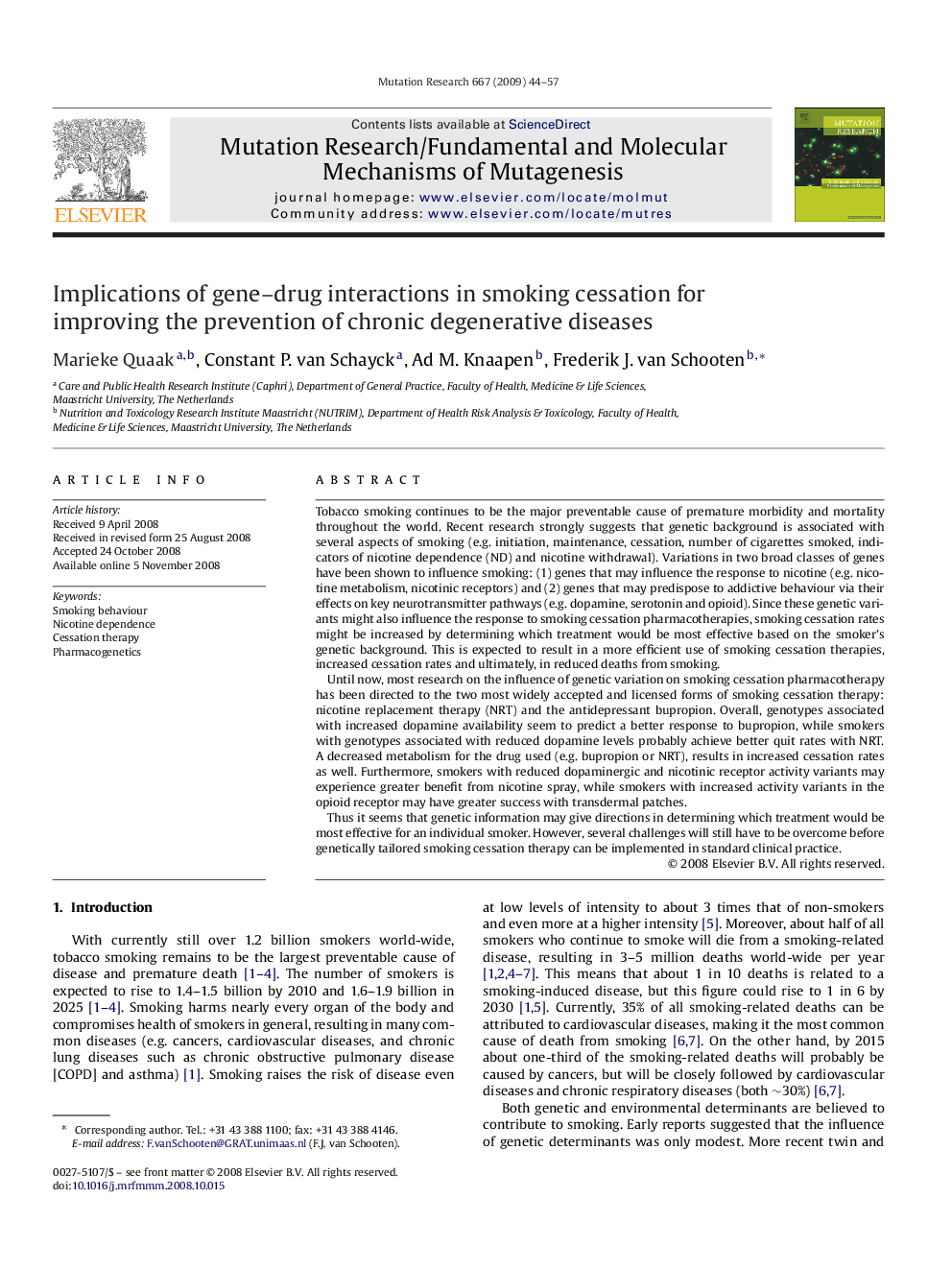 Implications of gene–drug interactions in smoking cessation for improving the prevention of chronic degenerative diseases