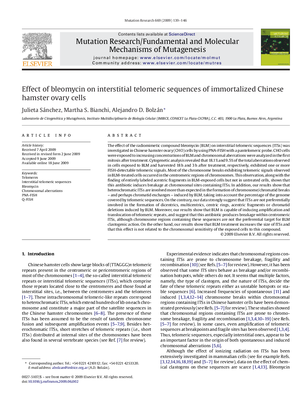 Effect of bleomycin on interstitial telomeric sequences of immortalized Chinese hamster ovary cells