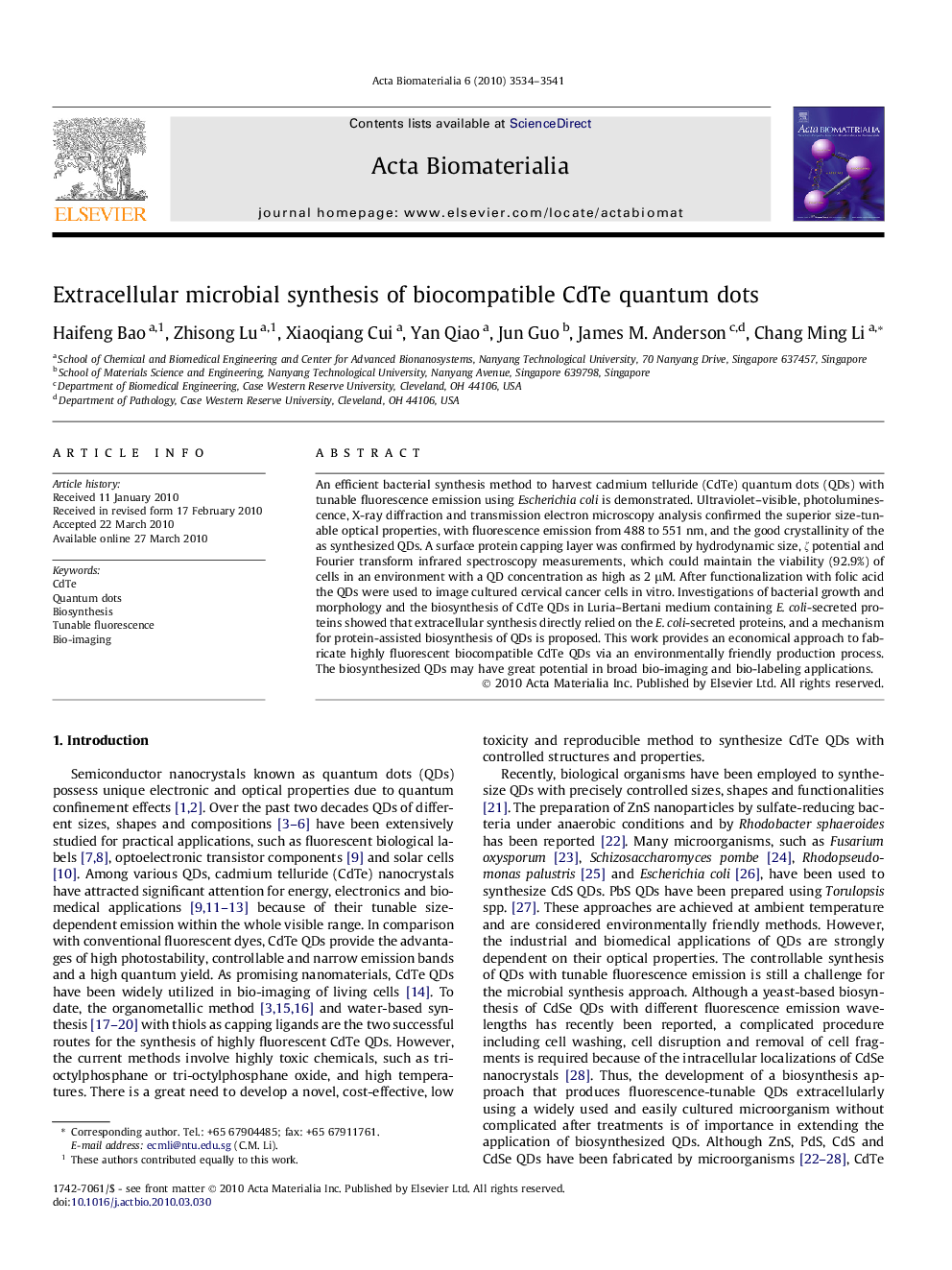 Extracellular microbial synthesis of biocompatible CdTe quantum dots