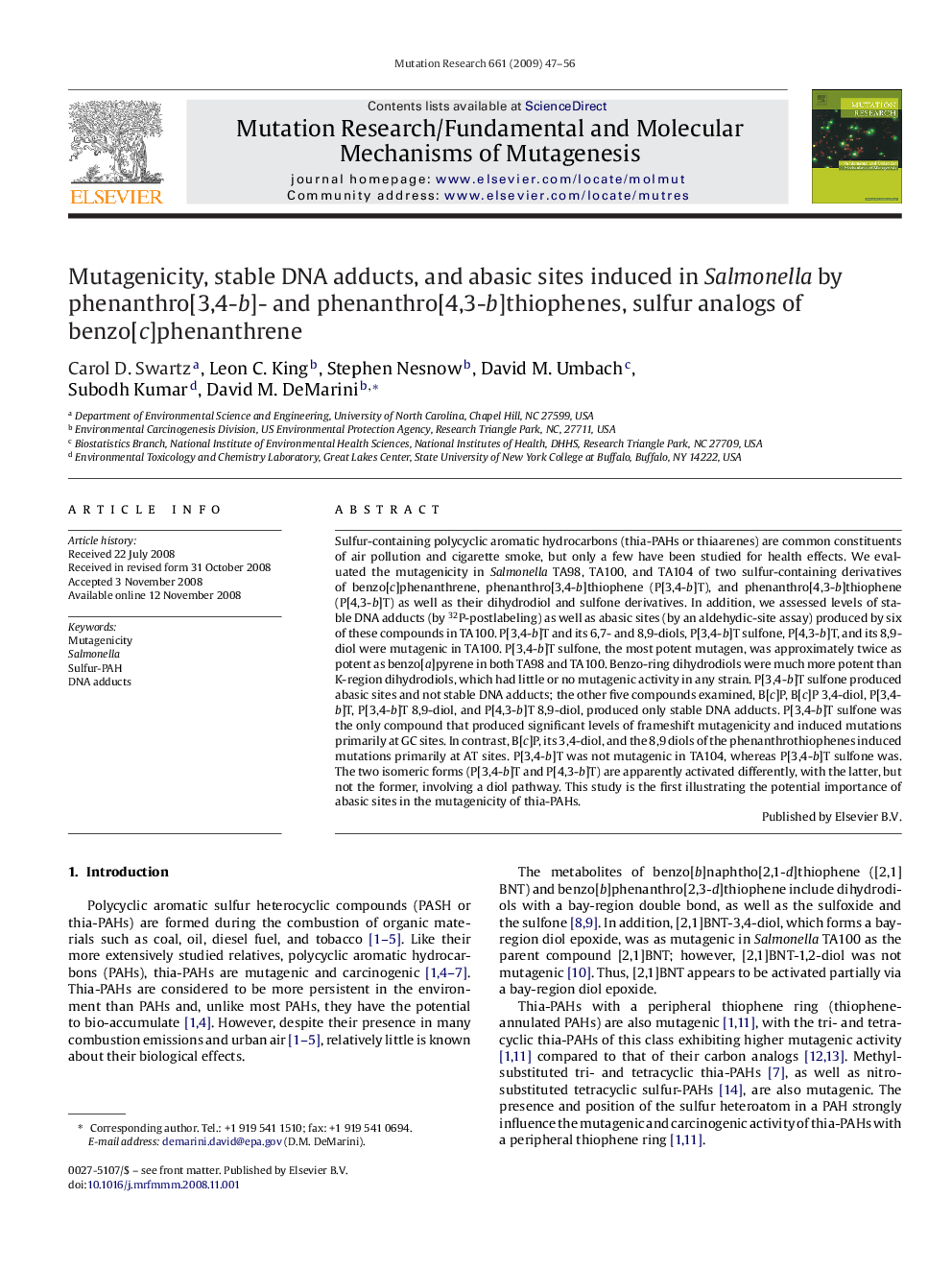 Mutagenicity, stable DNA adducts, and abasic sites induced in Salmonella by phenanthro[3,4-b]- and phenanthro[4,3-b]thiophenes, sulfur analogs of benzo[c]phenanthrene