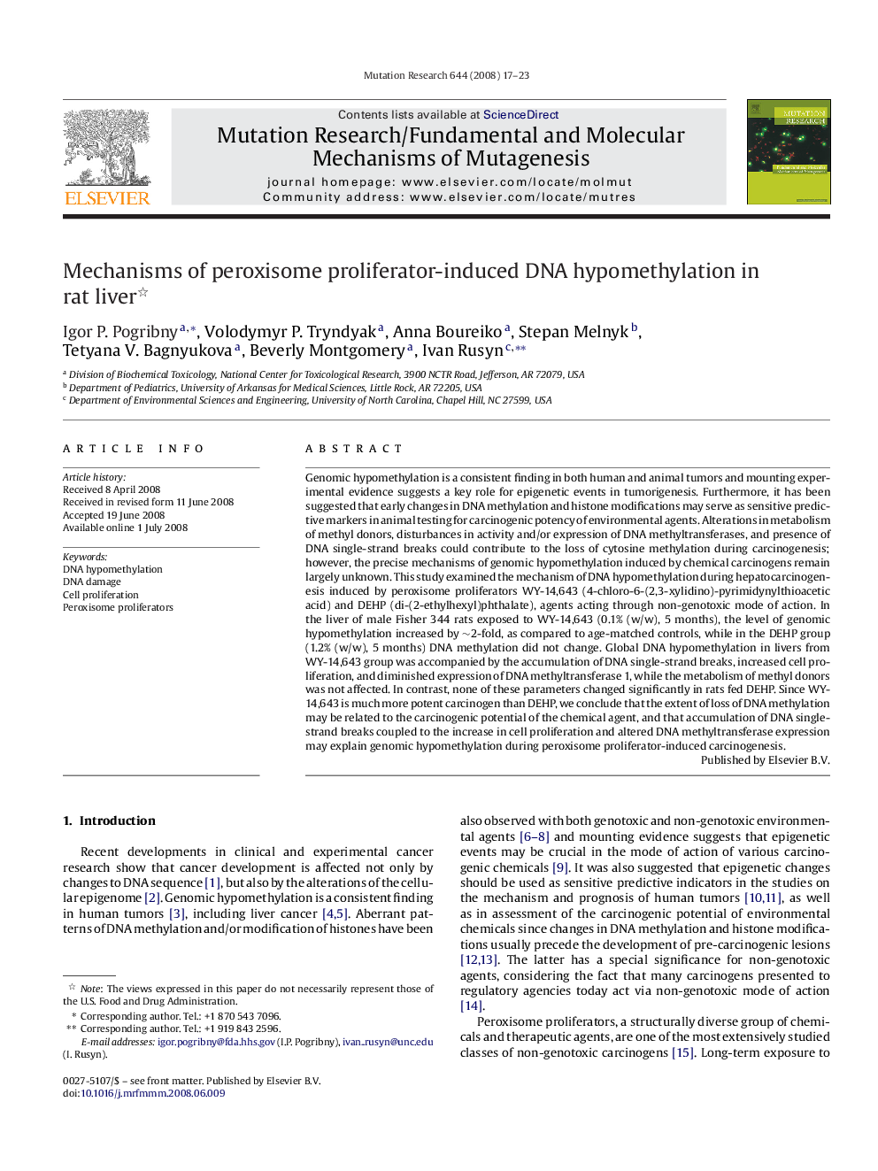 Mechanisms of peroxisome proliferator-induced DNA hypomethylation in rat liver 