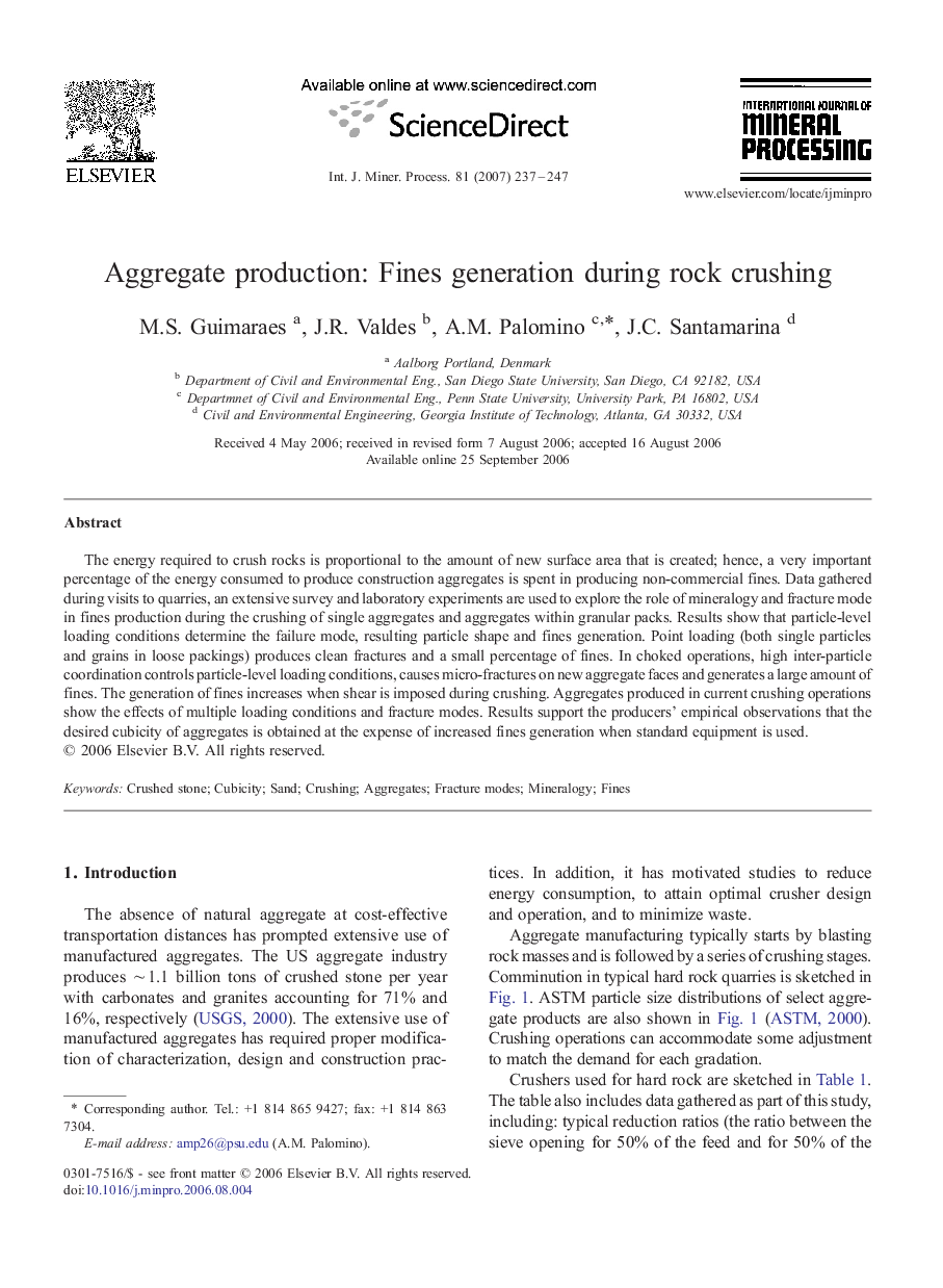 Aggregate production: Fines generation during rock crushing