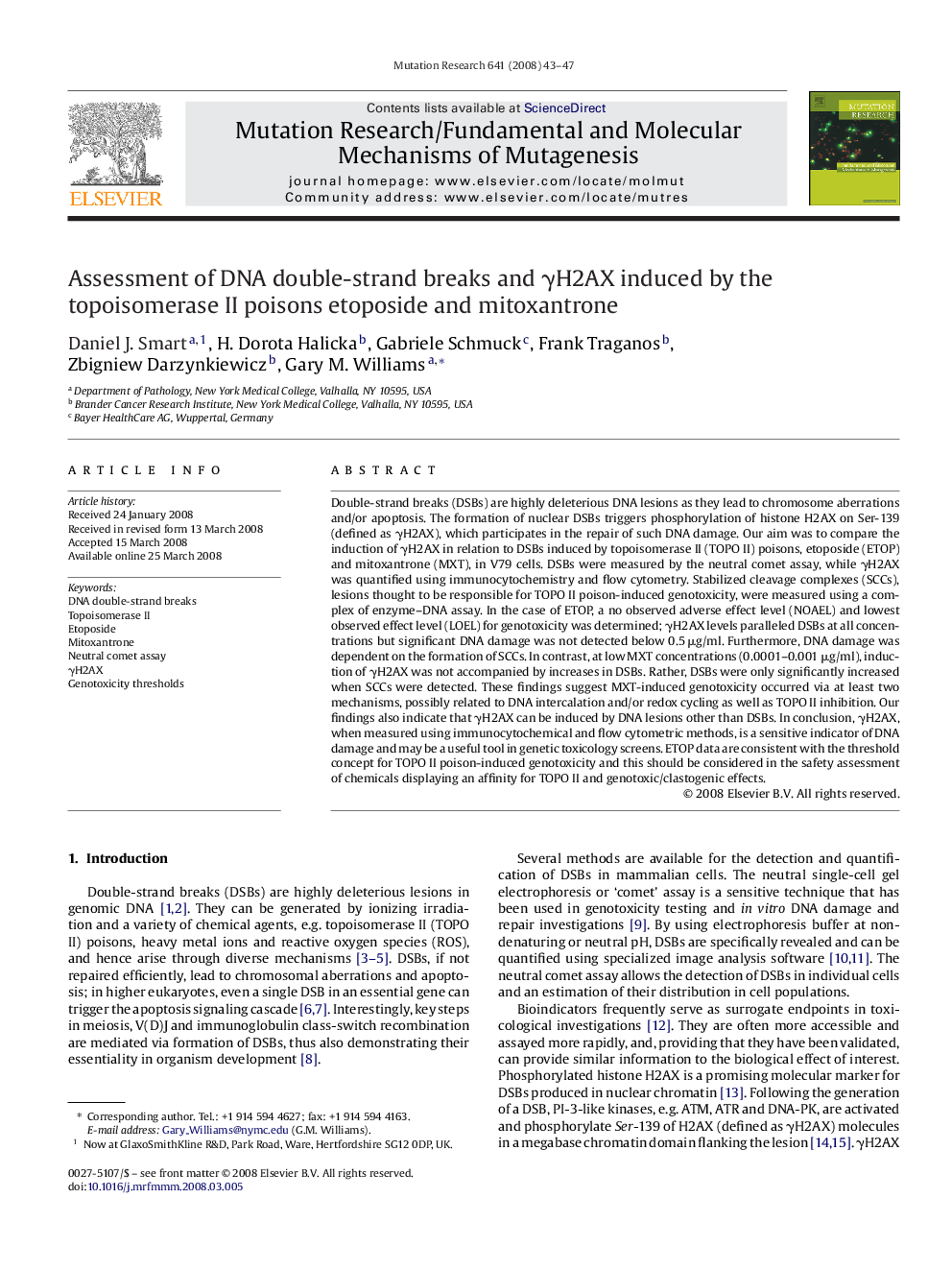 Assessment of DNA double-strand breaks and γH2AX induced by the topoisomerase II poisons etoposide and mitoxantrone