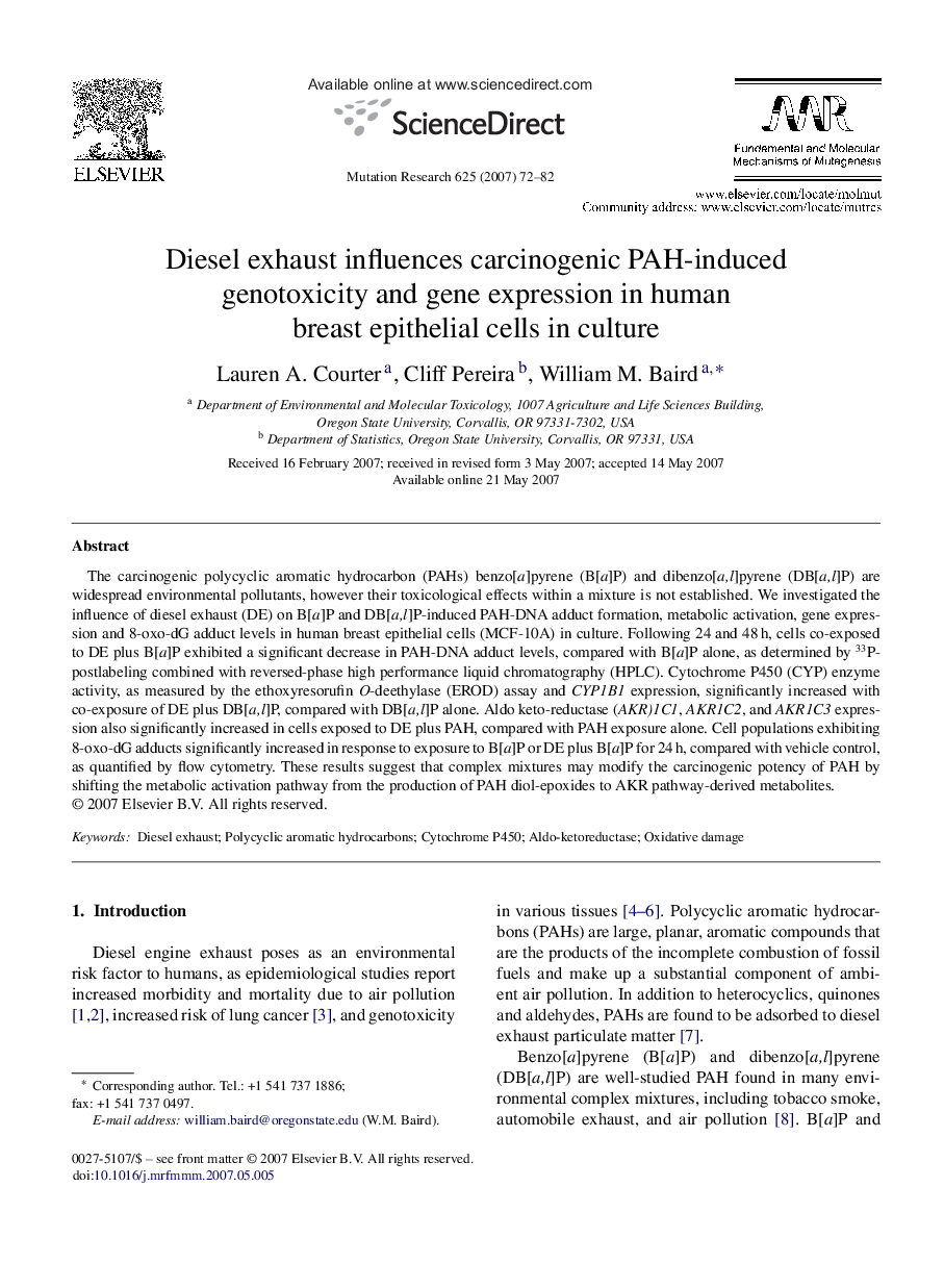 Diesel exhaust influences carcinogenic PAH-induced genotoxicity and gene expression in human breast epithelial cells in culture