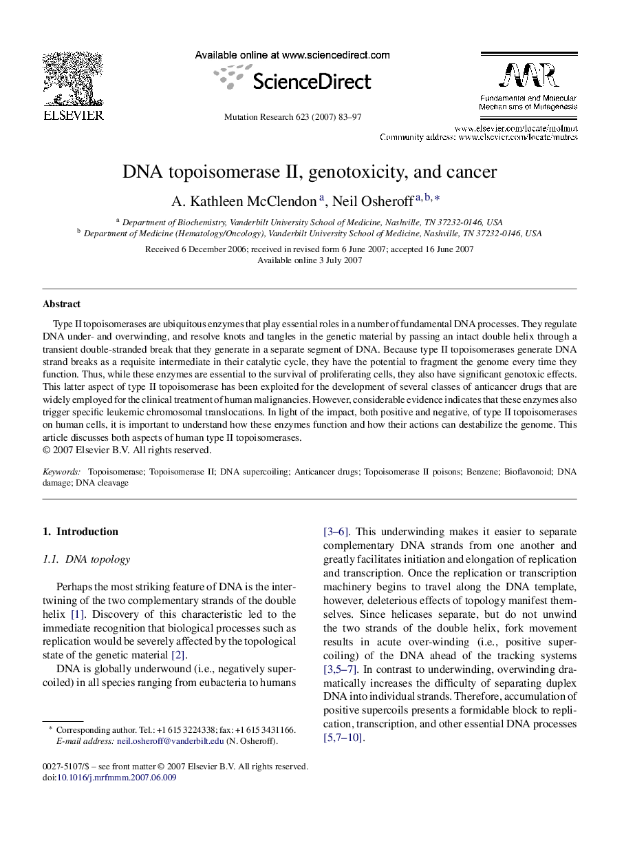 DNA topoisomerase II, genotoxicity, and cancer