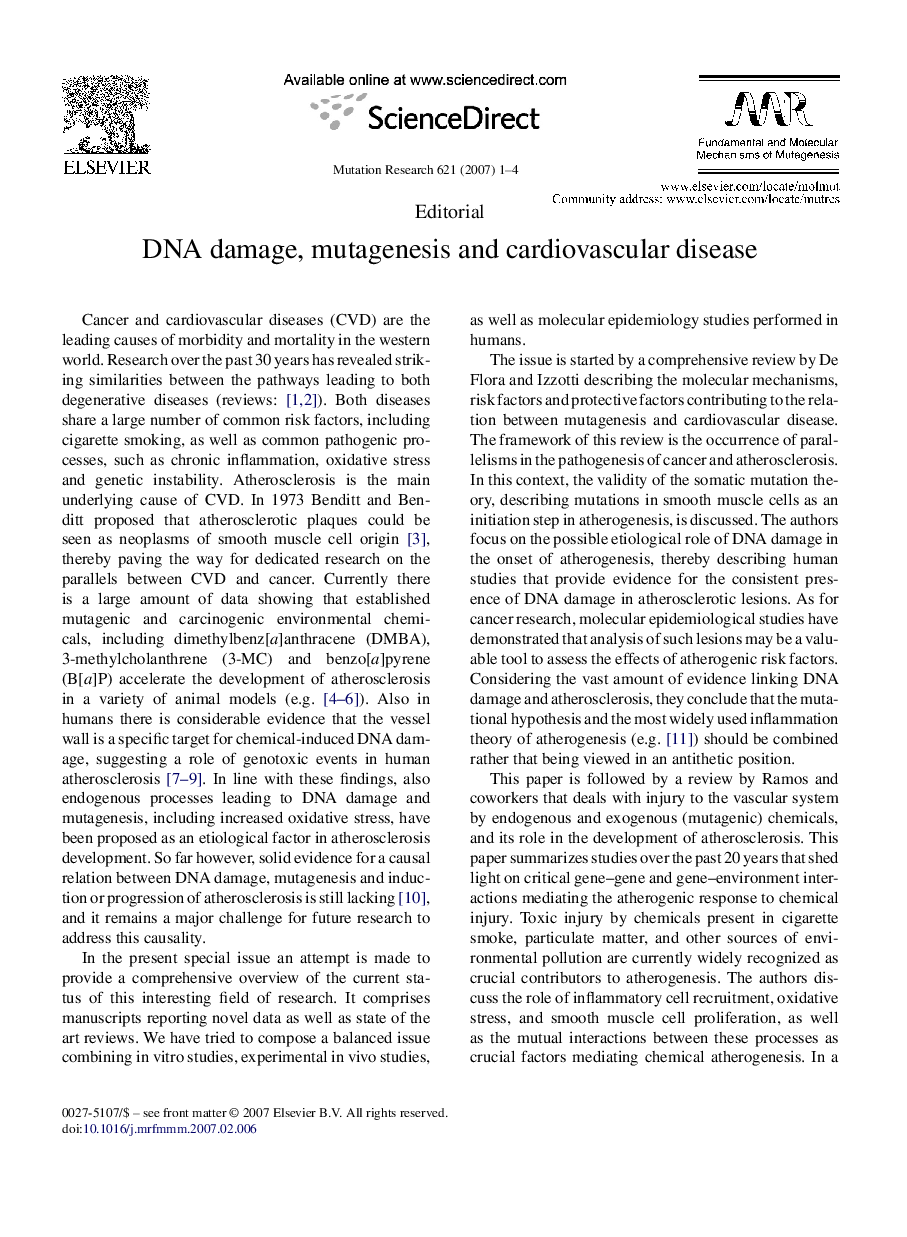 DNA damage, mutagenesis and cardiovascular disease
