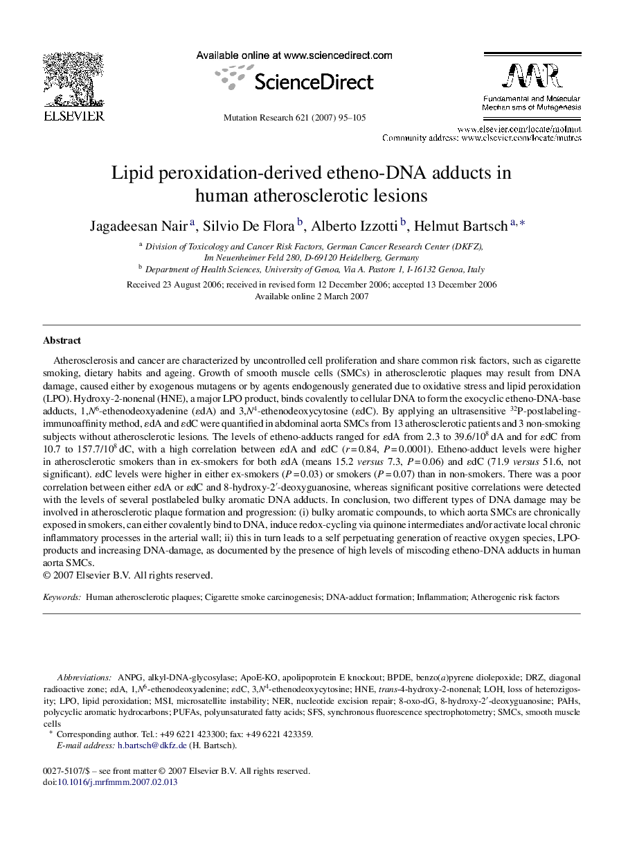 Lipid peroxidation-derived etheno-DNA adducts in human atherosclerotic lesions