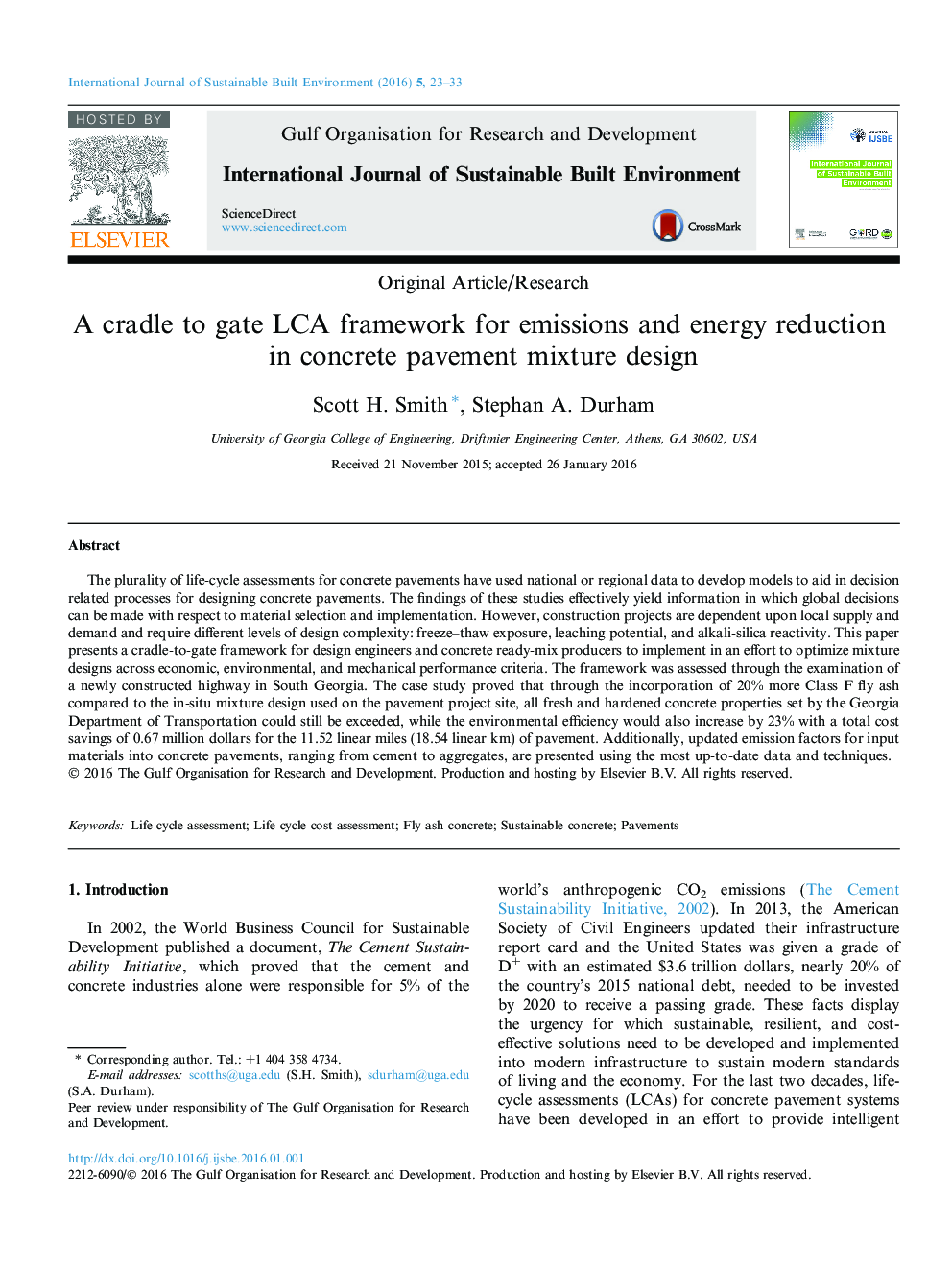 A cradle to gate LCA framework for emissions and energy reduction in concrete pavement mixture design 