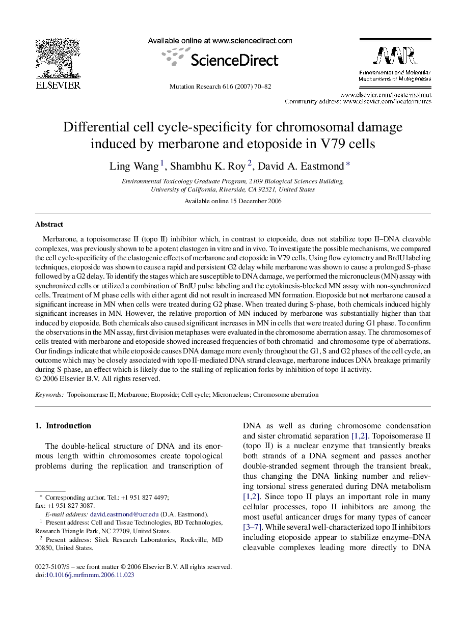 Differential cell cycle-specificity for chromosomal damage induced by merbarone and etoposide in V79 cells