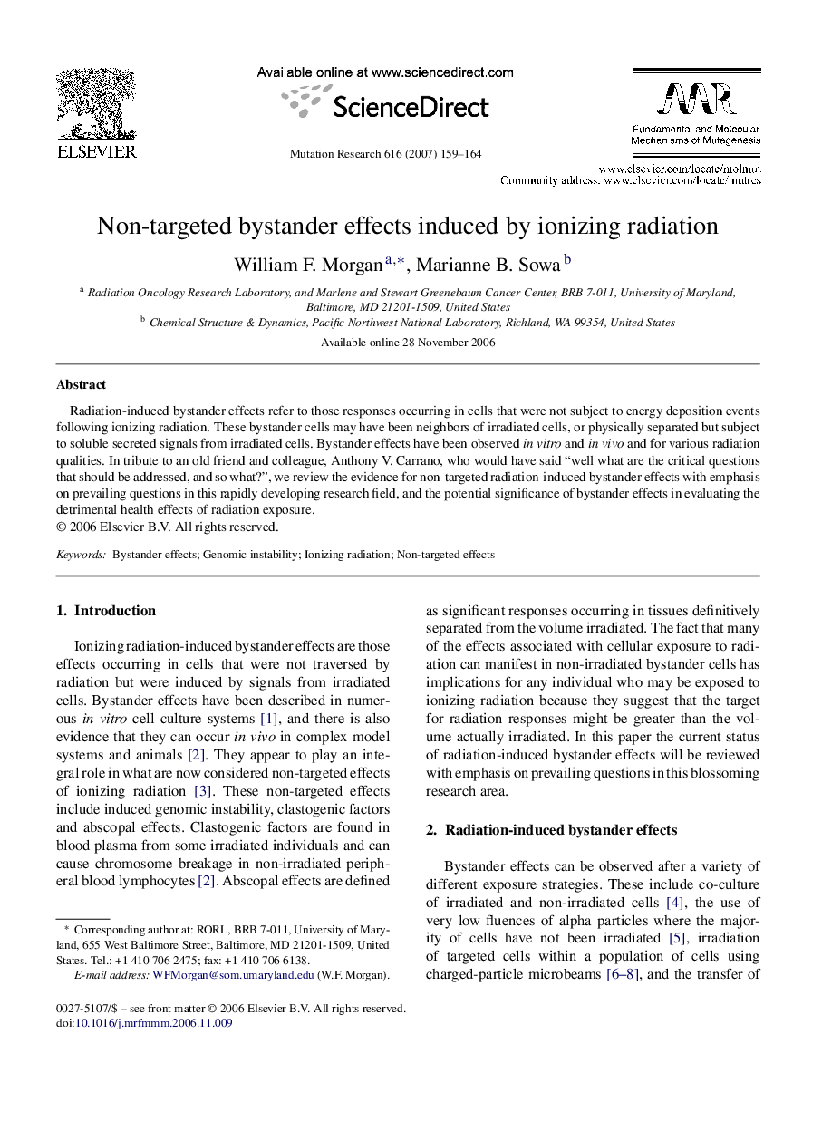 Non-targeted bystander effects induced by ionizing radiation