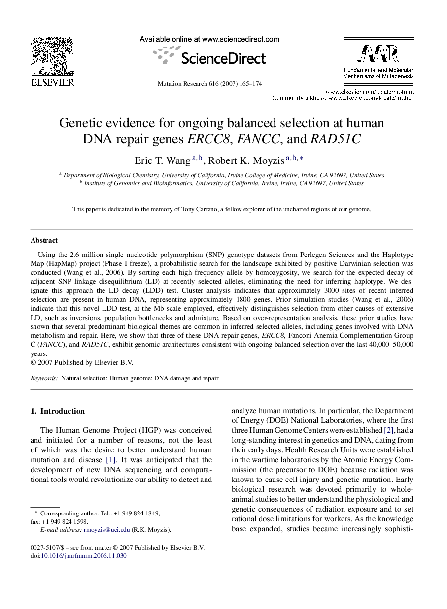 Genetic evidence for ongoing balanced selection at human DNA repair genes ERCC8, FANCC, and RAD51C