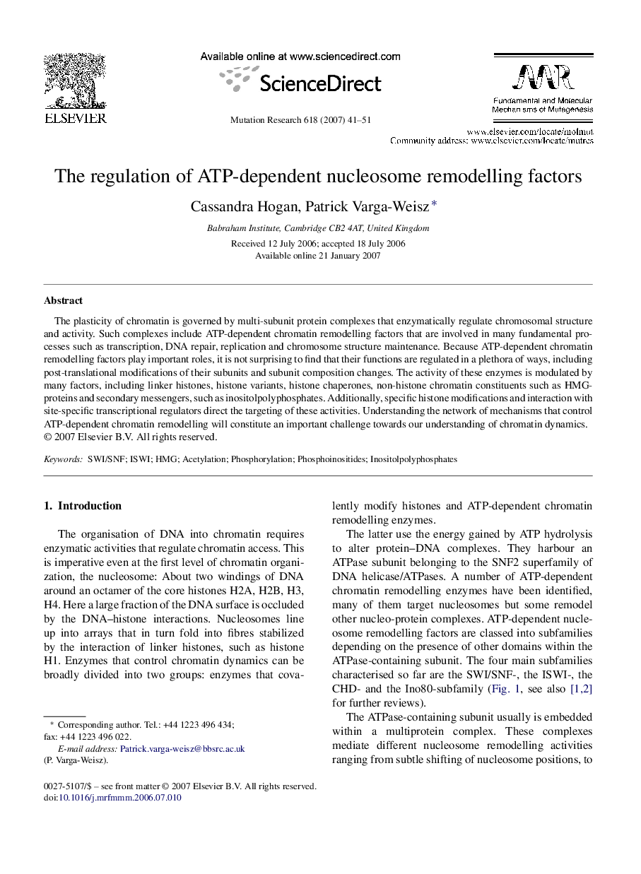 The regulation of ATP-dependent nucleosome remodelling factors