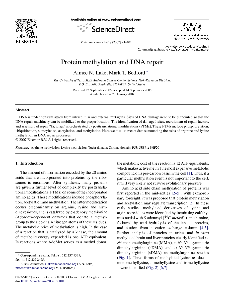 Protein methylation and DNA repair