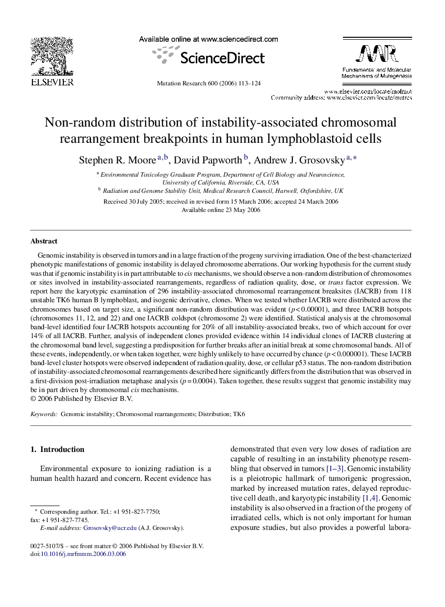 Non-random distribution of instability-associated chromosomal rearrangement breakpoints in human lymphoblastoid cells