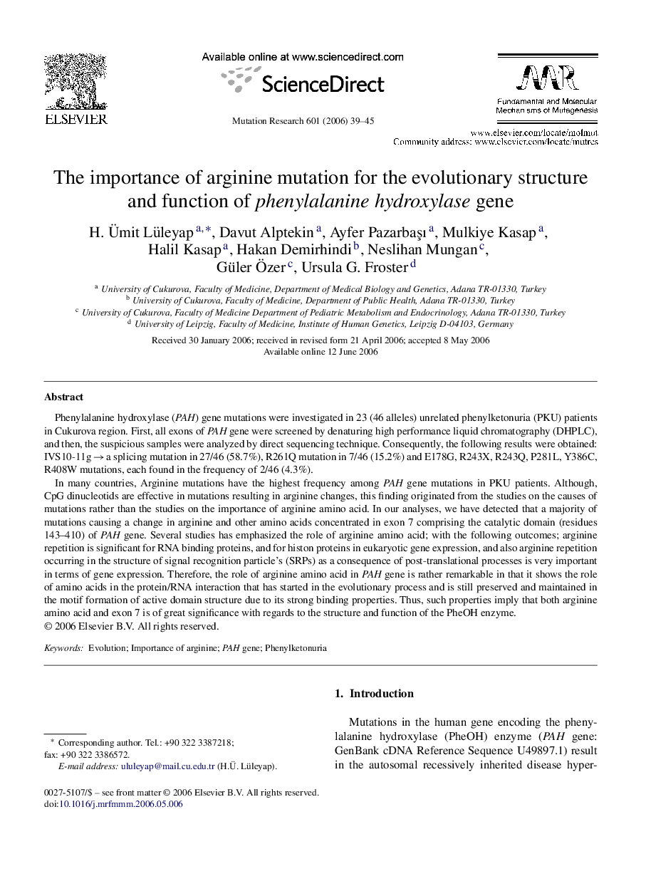 The importance of arginine mutation for the evolutionary structure and function of phenylalanine hydroxylase gene