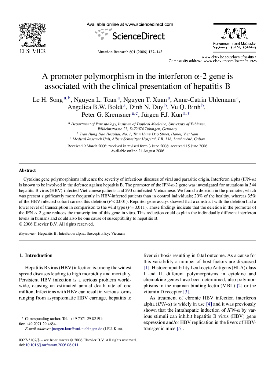 A promoter polymorphism in the interferon α-2 gene is associated with the clinical presentation of hepatitis B