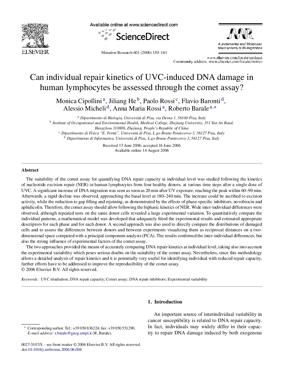 Can individual repair kinetics of UVC-induced DNA damage in human lymphocytes be assessed through the comet assay?